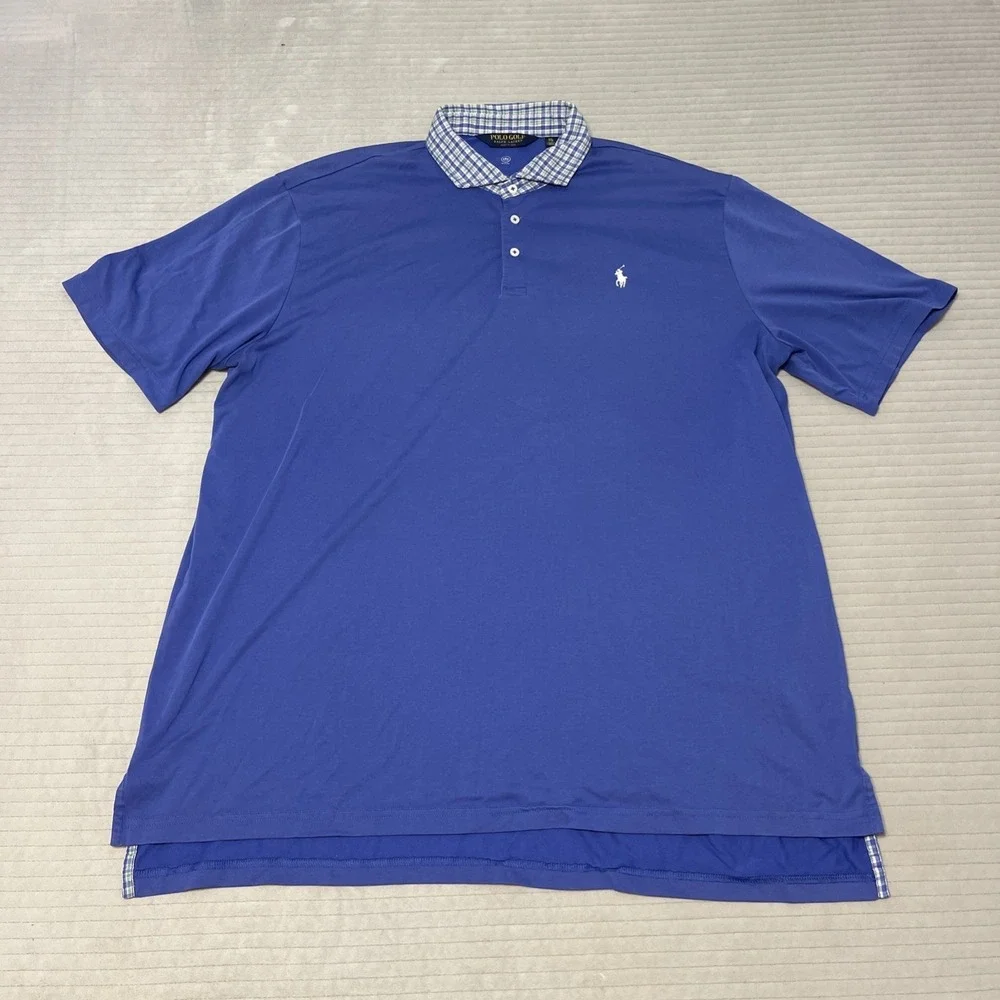 Polo Ralph Lauren Polo Golf Mens 2XL Blue Plaid Collar Classic Pony Logo